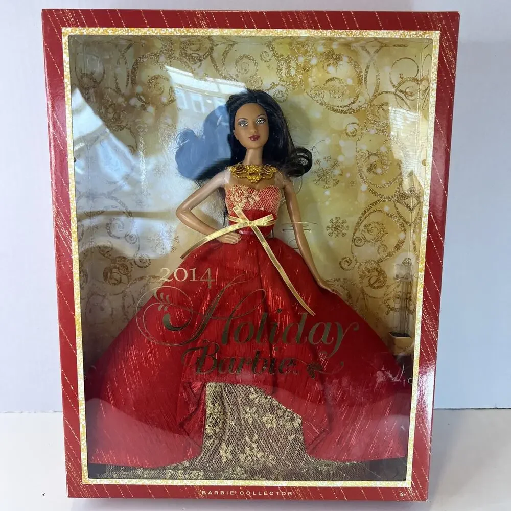Barbie 2014 Holiday - African American Holiday Red Dress - Gold accents Fastship